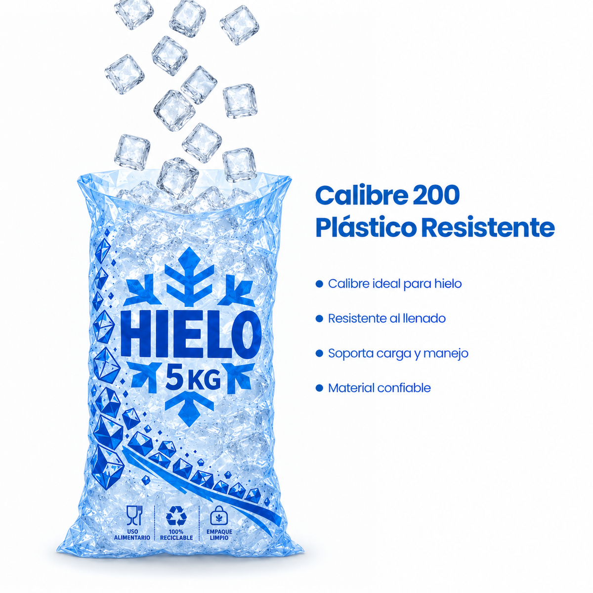 Bulto 25 kg de Bolsas para Hielo Impresa para 5 kg medida 30x60 Cm (Envio gratis)