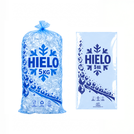 Bulto 25 kg de Bolsas para Hielo Impresa para 5 kg medida 30x60 Cm (Envio gratis)