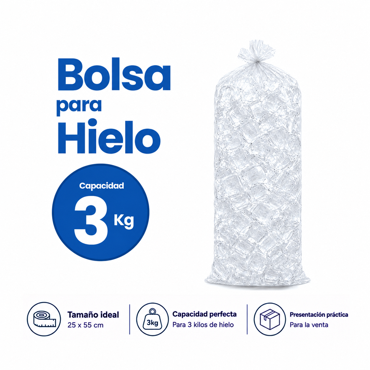 Bulto Bolsas Para Hielo 25x55 Cm 25 Kg Grado Alimenticio (Envio gratis)