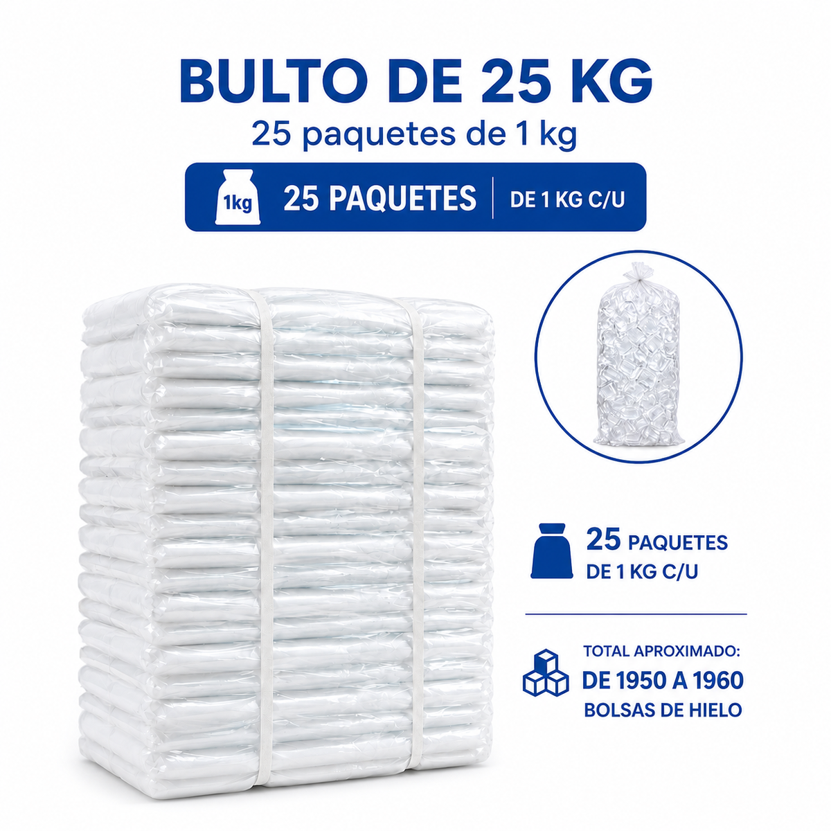 Bulto Bolsas Para Hielo 25x55 Cm 25 Kg Grado Alimenticio (Envio gratis)