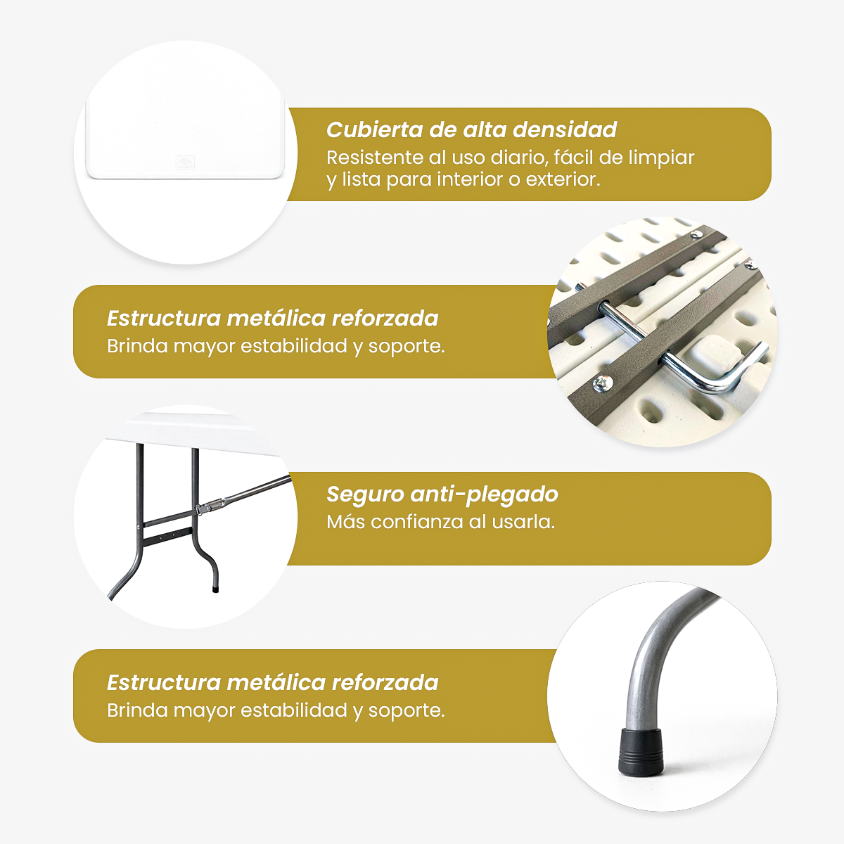 Mesa Plegable Plástico Tipo Portafolio 1.80m Jardín Portátil