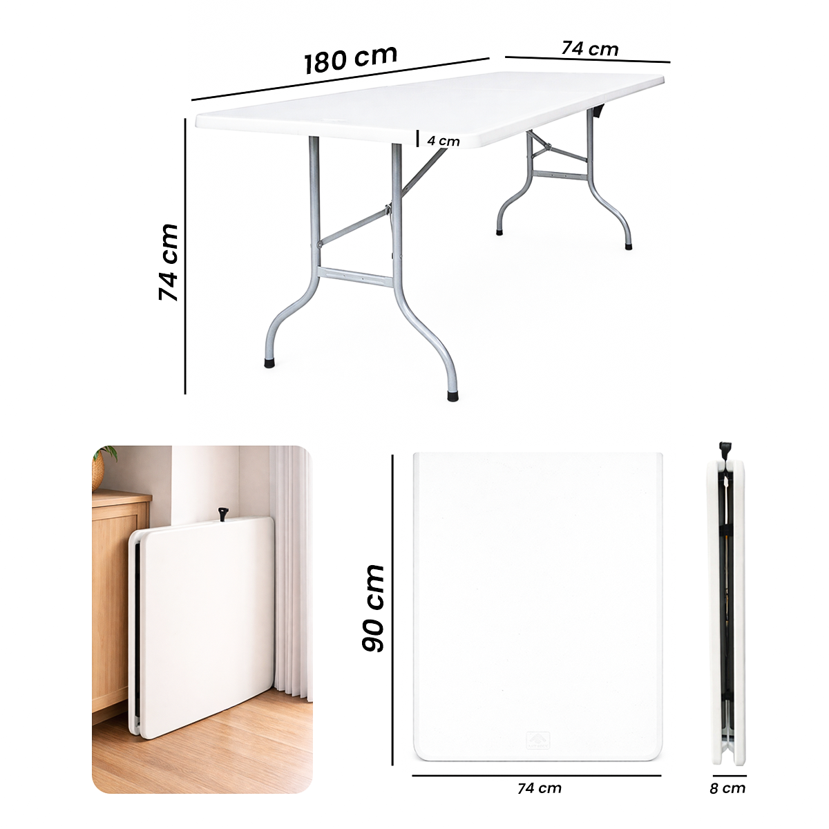 Mesa Plegable Plástico Tipo Portafolio 1.80m Jardín Portátil