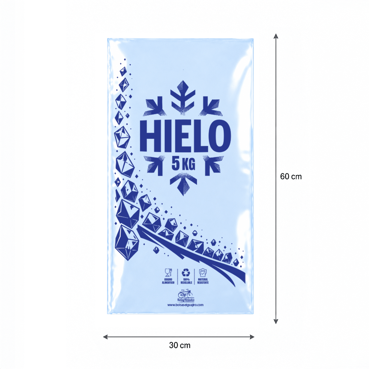 Bulto 25 kg de Bolsas para Hielo Impresa para 5 kg medida 30x60 Cm (Envio gratis)