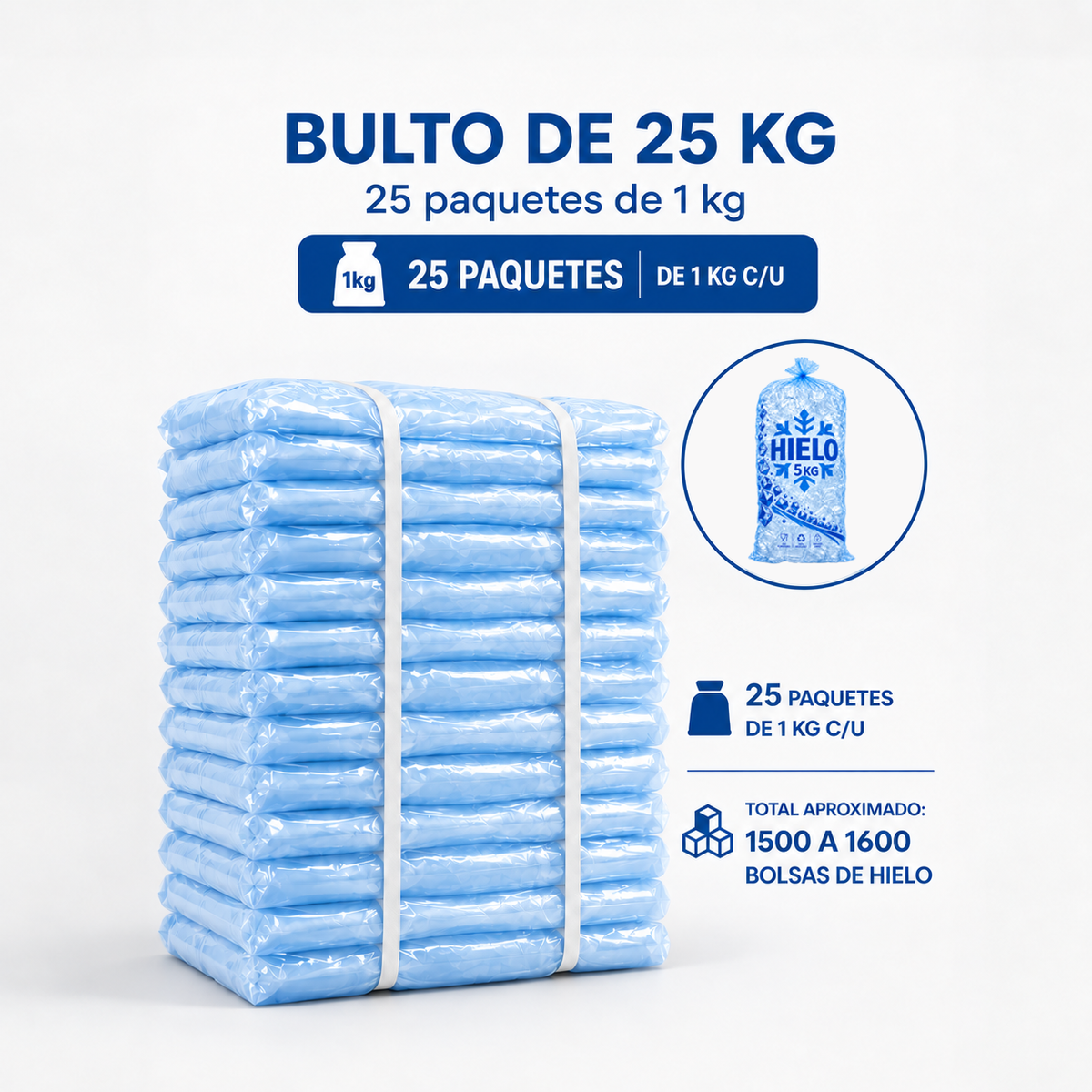 Bulto 25 kg de Bolsas para Hielo Impresa para 5 kg medida 30x60 Cm (Envio gratis)