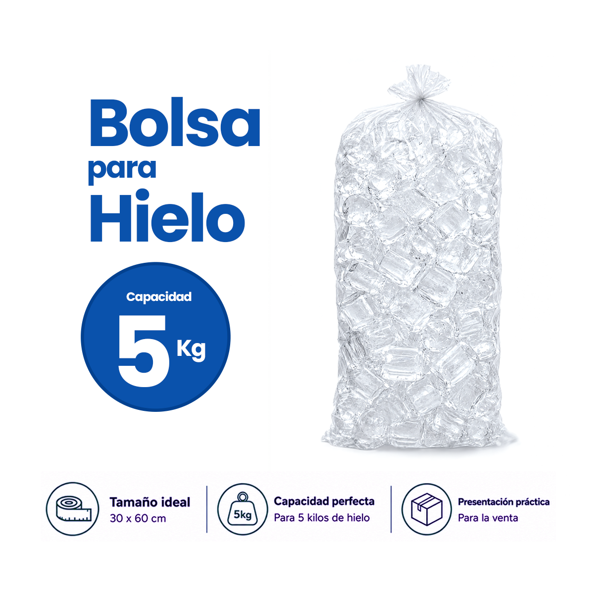 Bolsa Para Hielo 30x60 cm. Calibre 300 Caja 10 kilos (Envio gratis)